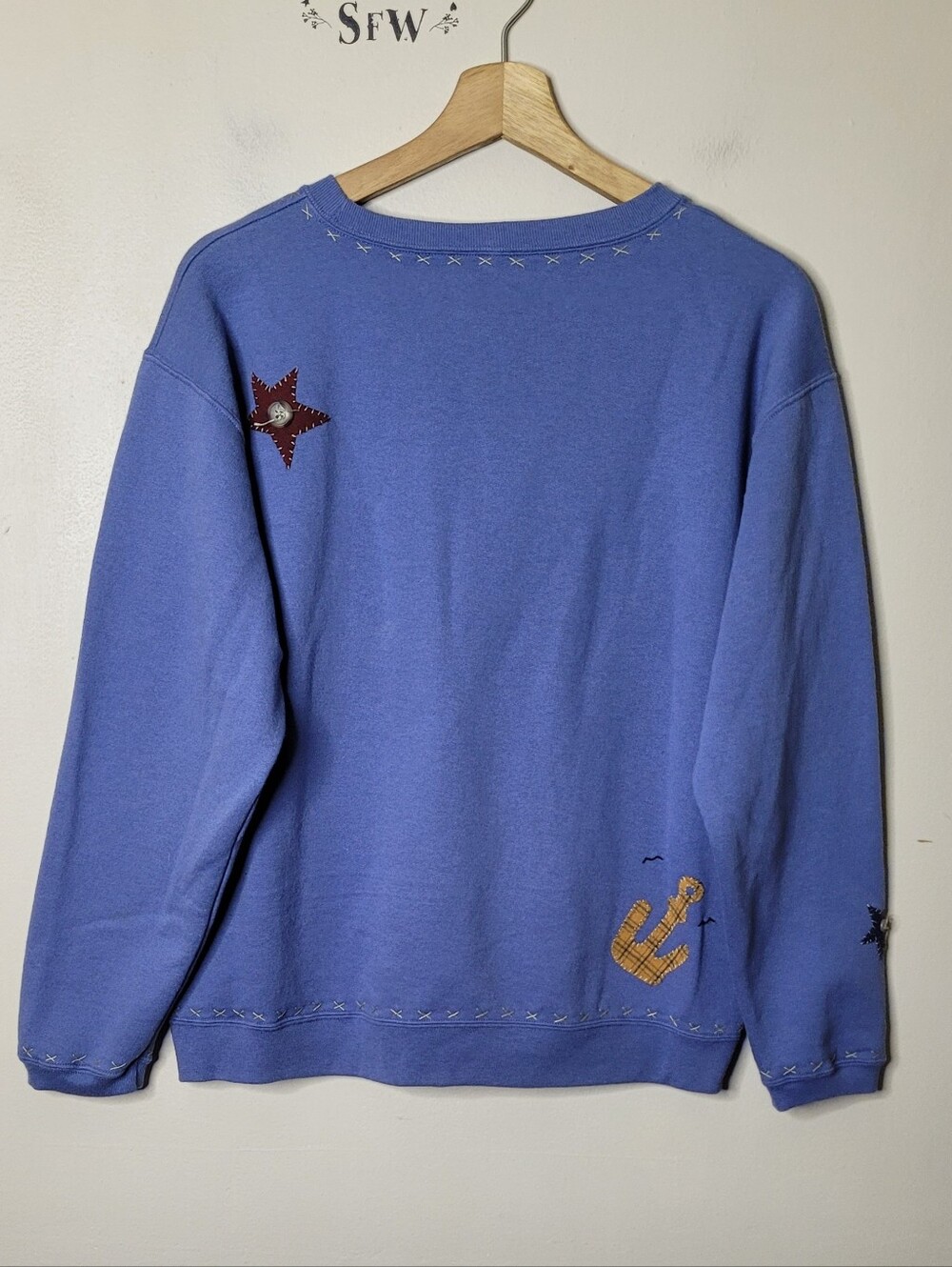 Hand-sewn Nautical Lighthouse Beachy Sweatshirt American Flag Size M - Picture 8 of 11